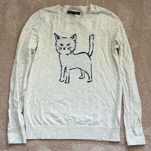 Banana Republic Light Gray Cat Graphic Sweater